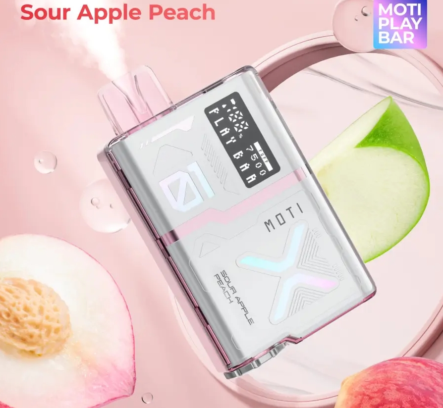 MOTI Play Bar 7500 Puffs Vape - الخوخ التفاح الحامض: ثورة النكهات في سوق الفيب الكويتي 2025